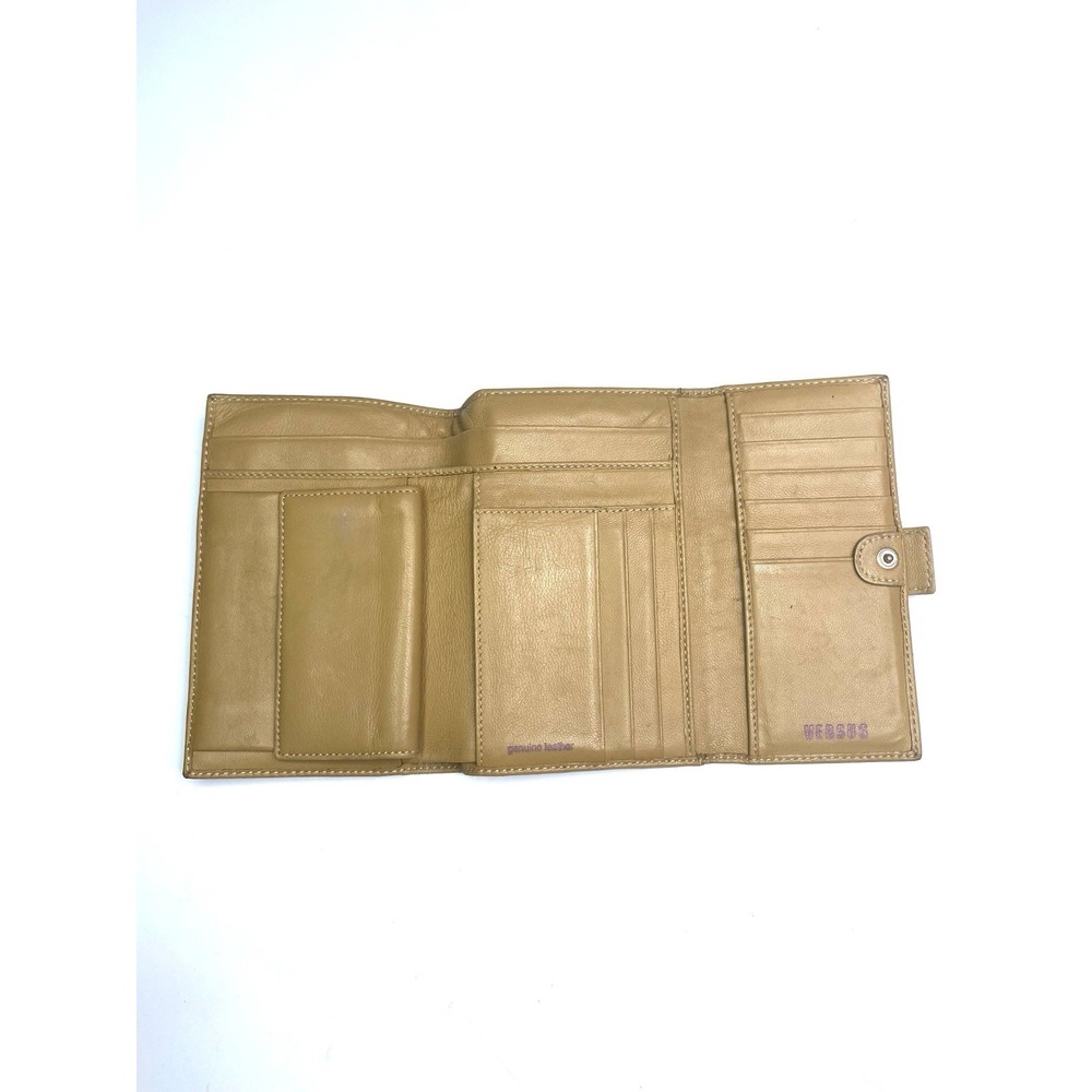 Versus by Versace Women's Beige Brown Wallet Silver Buckle Trifold Leather Y2K - Picture 4 of 13
